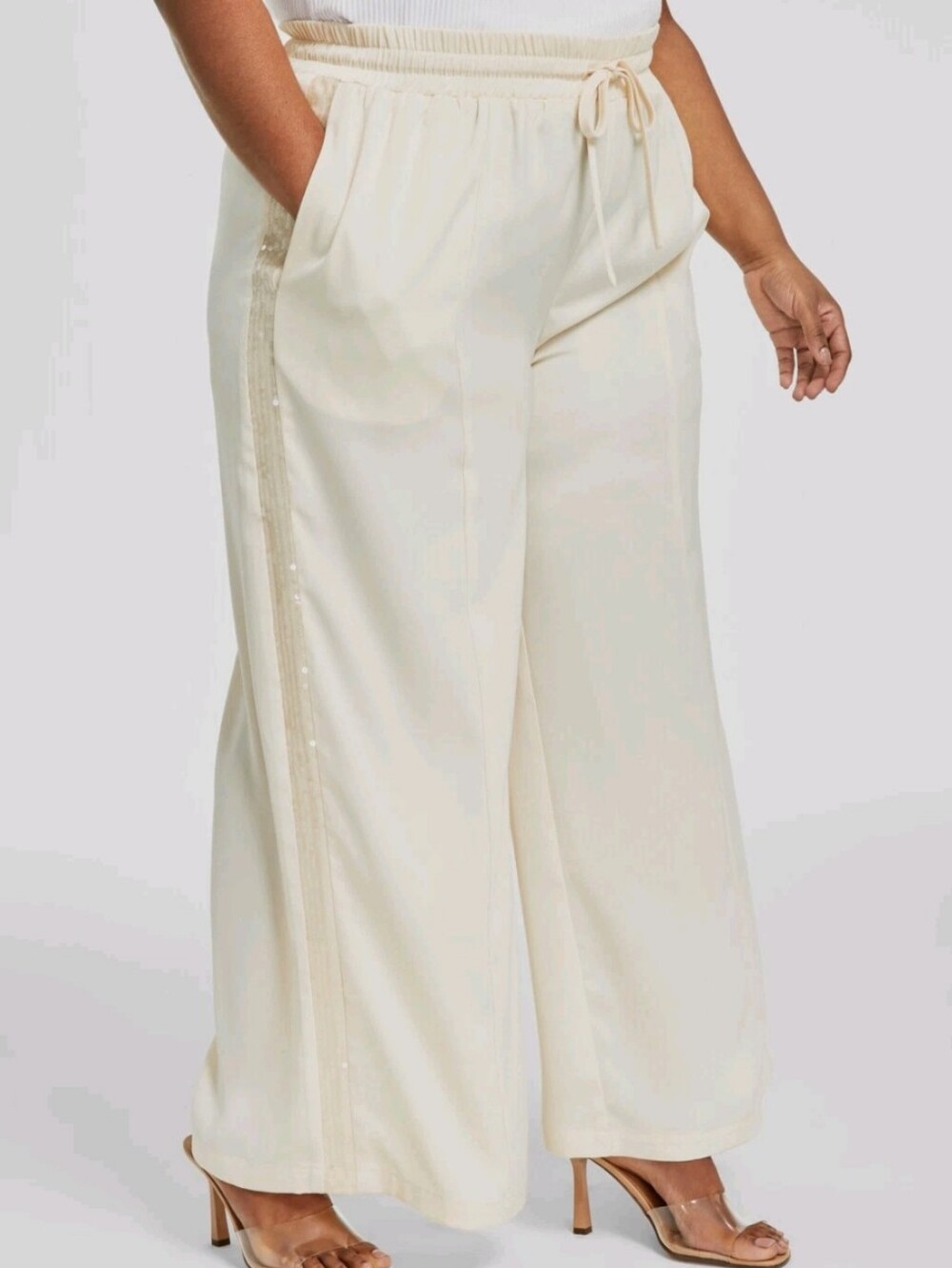 Nina Parker Plus Size Sequin-Stripe Wide-Leg Pants In Cream Size 2X NWT'S